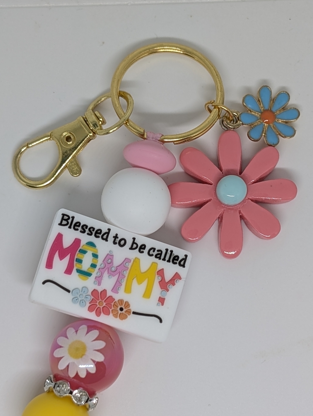 Handmade Silicone Focal Beaded Blessed To Be Called Mommy Keychain - Picture 2 of 4